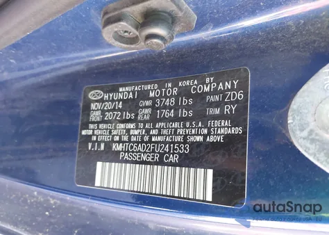 2015 Hyundai Veloster из США, поврежденный, VIN KMHTC6AD2FU241533